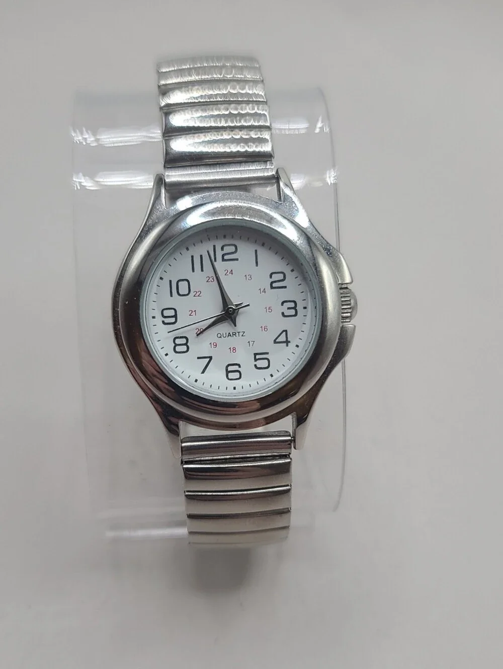 Silver Tone Stretch Band Unisex Quartz Wrist Watch